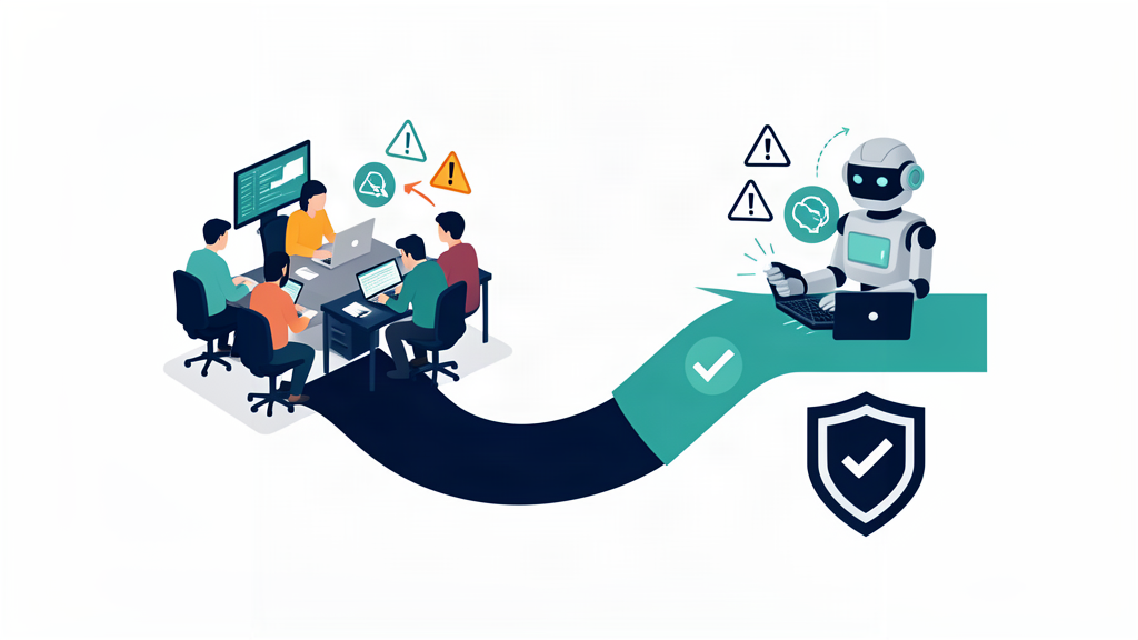 Two paths, traditional team and AI alone, converging into one safe path with an experienced developer